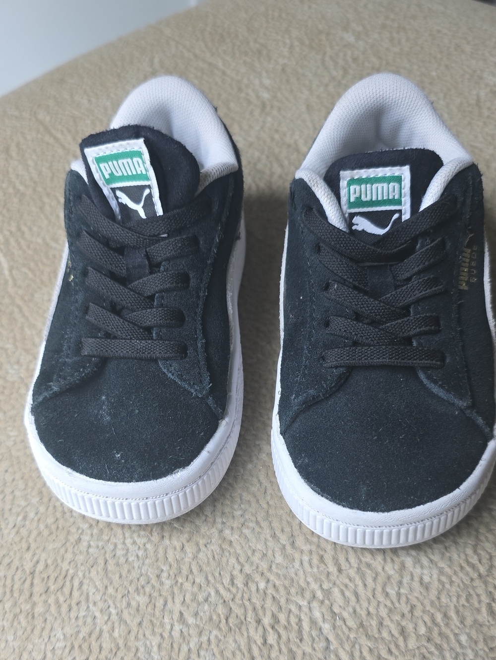 Puma Kids Black Suede Low-Top Sneakers with White Sole